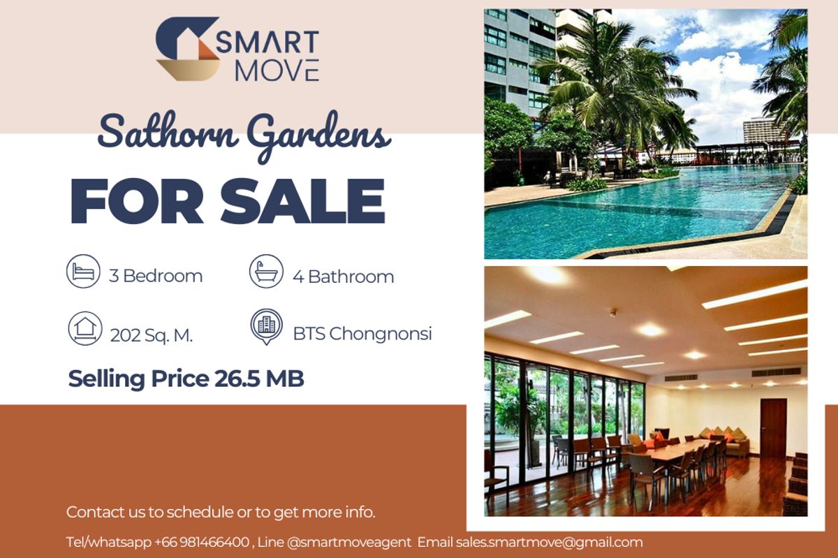 ขายคอนโดสุขุมวิท อโศก ทองหล่อ : 🔥 ขายพร้อมผู้เช่า !!🔥 Code C20230203722..........Sathorn Gardens, 3 ห้องนอน, 4 ห้องน้ำ, แต่งครบ, ราคาพิเศษ!!📣📣
