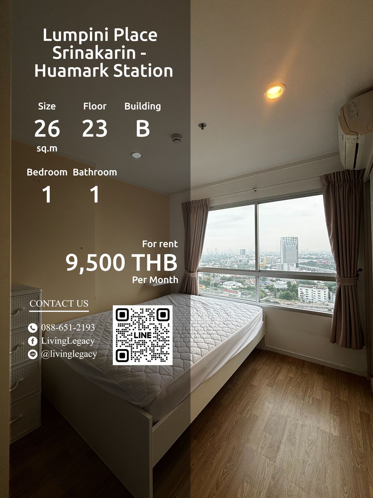 For RentCondoPattanakan, Srinakarin : SVXO4B Condo for rent Lumpini Place Srinakarin - Huamark Station 26 sq.m., 23rd floor, Building B LINE ID: @LivingLegacy