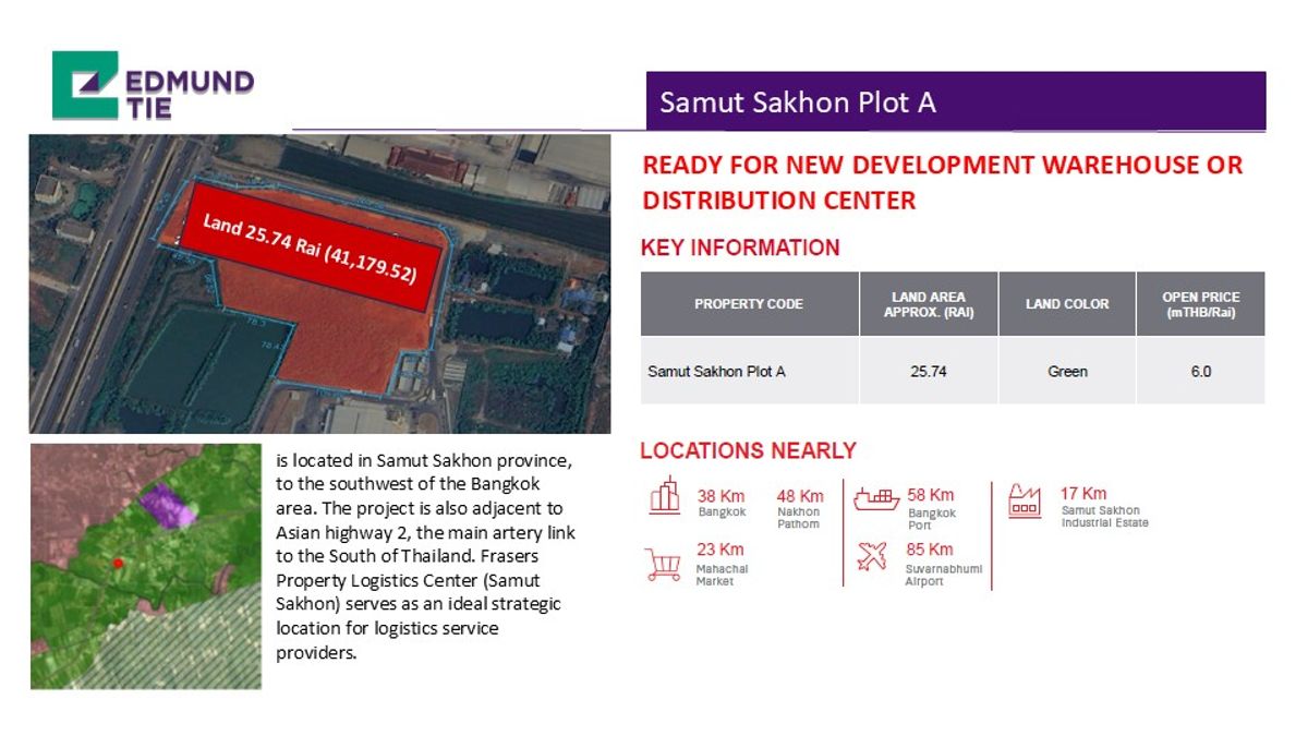 ขายที่ดินมหาชัย สมุทรสาคร : Vacant land in Samutsakorn, 25.74 Rai, Green Color, READY FOR NEW DEVELOPMENT WAREHOUSE OR DISTRIBUTION CENTER