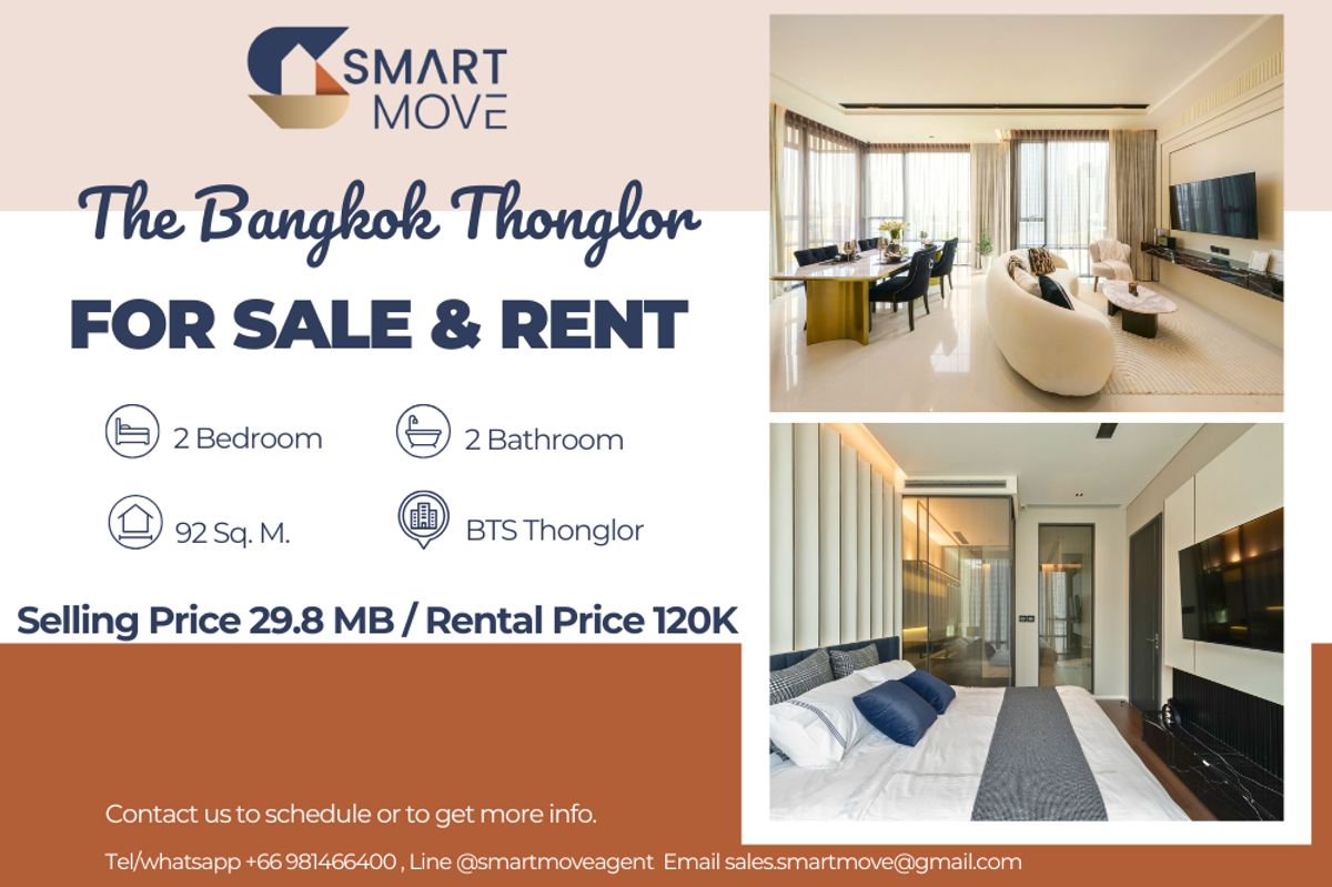 CondoSukhumvit, Asoke, Thonglor : 🔥 For Sale - Rent !! luxurious !! 🔥 Code C20250500030..........The Bangkok Thonglor, 2 bedroom, 2 bathroom, high floor 11++, furnished, ready to move in, Special Deal!!📣📣