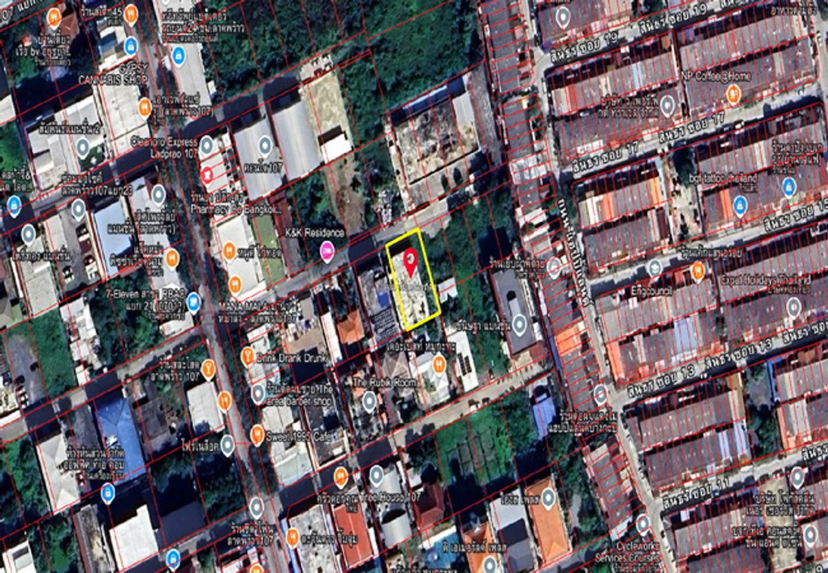 For SaleLandLadprao101, Happy Land, The Mall Bang Kapi : Land for sale in Soi Lat Phrao 107, area 121 sq.w., with buildings, good locations, cheap price