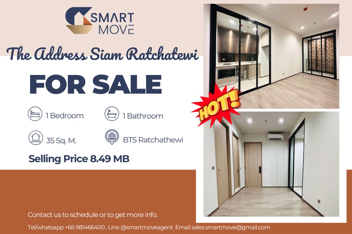 For SaleCondoRatchathewi,Phayathai : 🔥 For Sale !! 🔥 Code C20250500032..........The Address Siam Ratchatewi, 1 bedroom, 1 bathroom, South Facing, Partly Furnished, Special Deal!! 📣📣