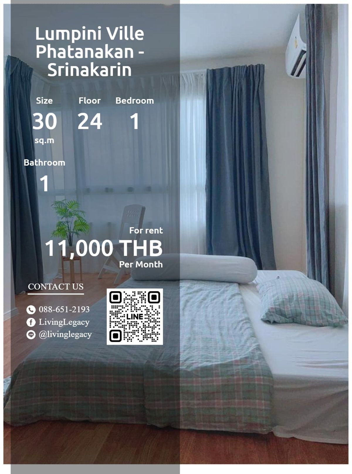 ให้เช่าคอนโดพัฒนาการ ศรีนครินทร์ : SFESZ9 ให้เช่าคอนโด Lumpini Ville Phatanakan - Srinakarin 30 ตร.ม. ชั้น 24 line id : @livinglegacy