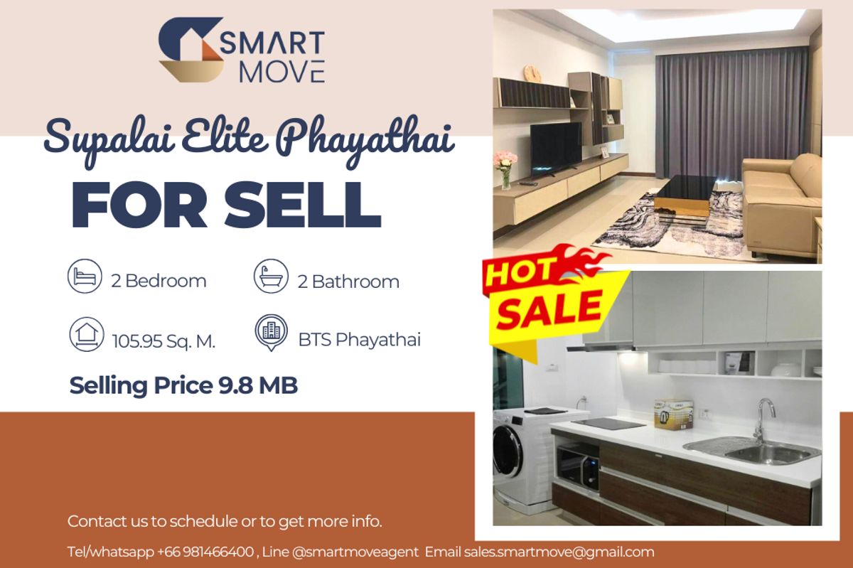 ขายคอนโดราชเทวี พญาไท : 🔥 ขายพร้อมผู้เช่า !!🔥 Code C20230105112..........Supalai Elite Phayathai, 2 ห้องนอน, 2 ห้องน้ำ, ชั้นสูง 11++, แต่งครบ, ขายขาดทุน!! 📣📣
