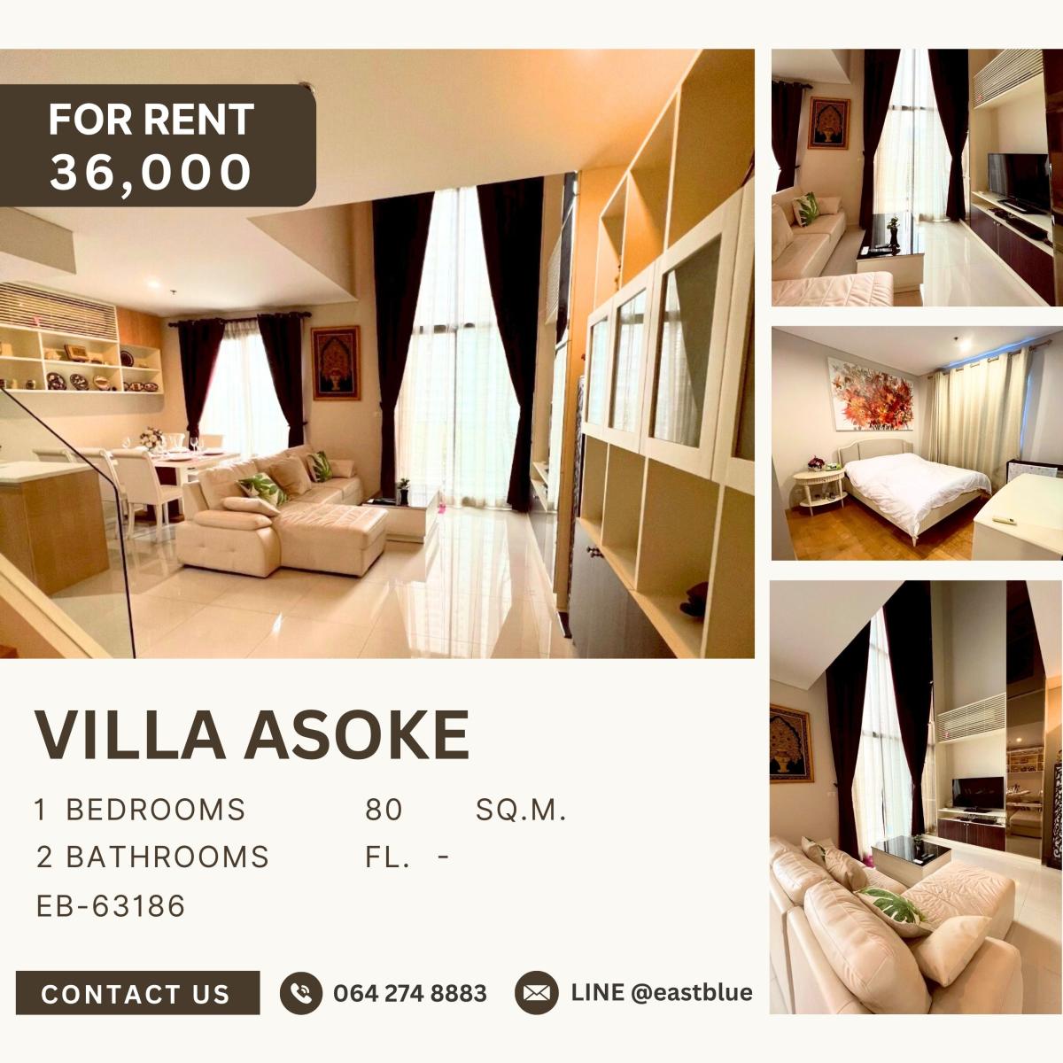 ให้เช่าคอนโดพระราม 9 เพชรบุรีตัดใหม่ RCA : Villa Asoke, 1 bed, 36000 per month