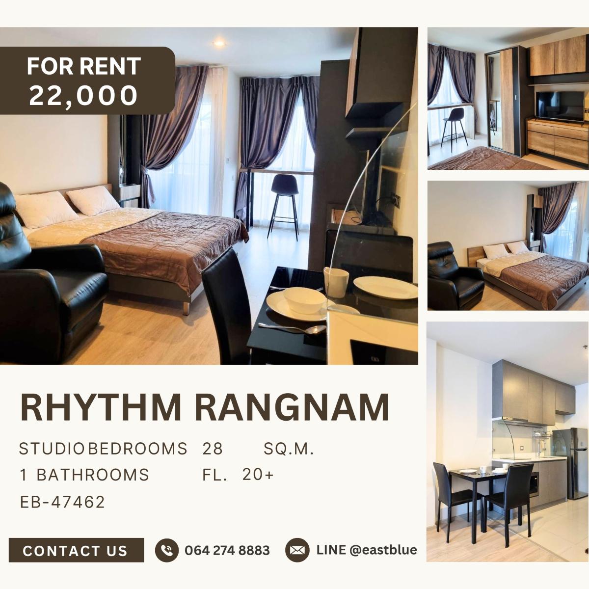 ให้เช่าคอนโดราชเทวี พญาไท : RHYTHM Rangnam, Studio bed, 22000 per month