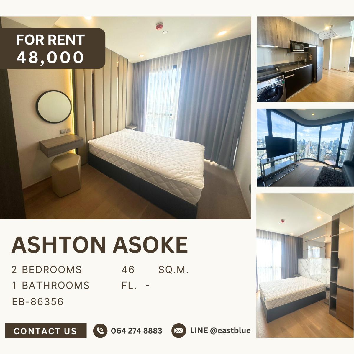 ให้เช่าคอนโดสุขุมวิท อโศก ทองหล่อ : Ashton Asoke, 2 bed, 48000 per month