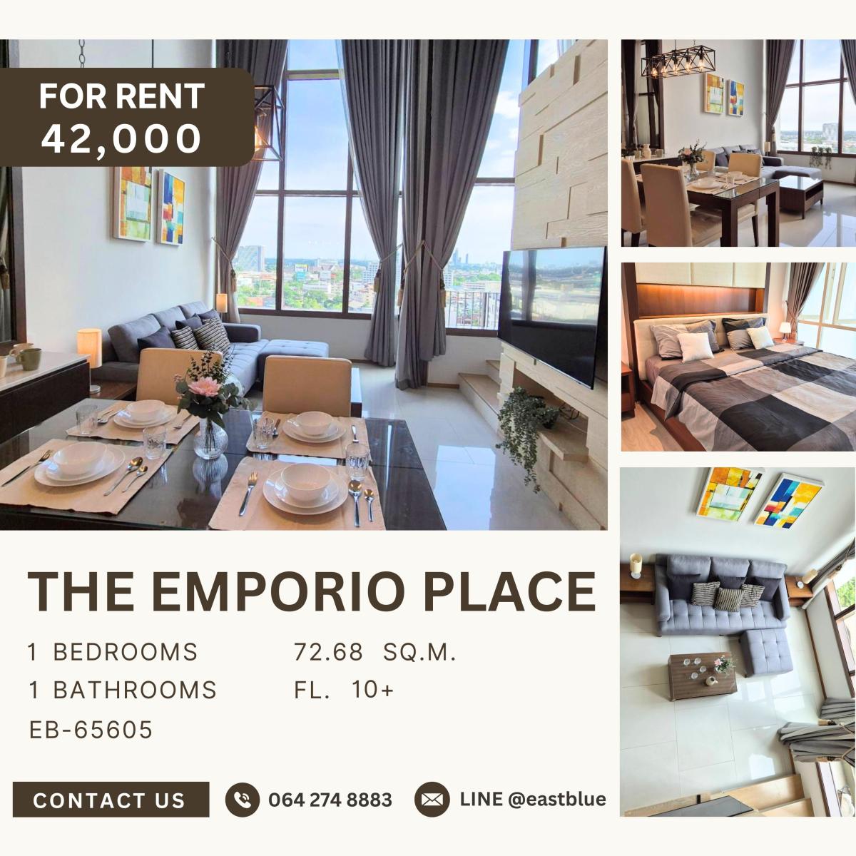 ให้เช่าคอนโดสุขุมวิท อโศก ทองหล่อ : The Emporio Place, 1 bed, 42000 per month