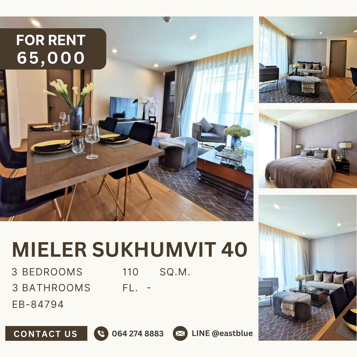 ให้เช่าคอนโดสุขุมวิท อโศก ทองหล่อ : Mieler Sukhumvit 40, 3 bed, 65000 per month