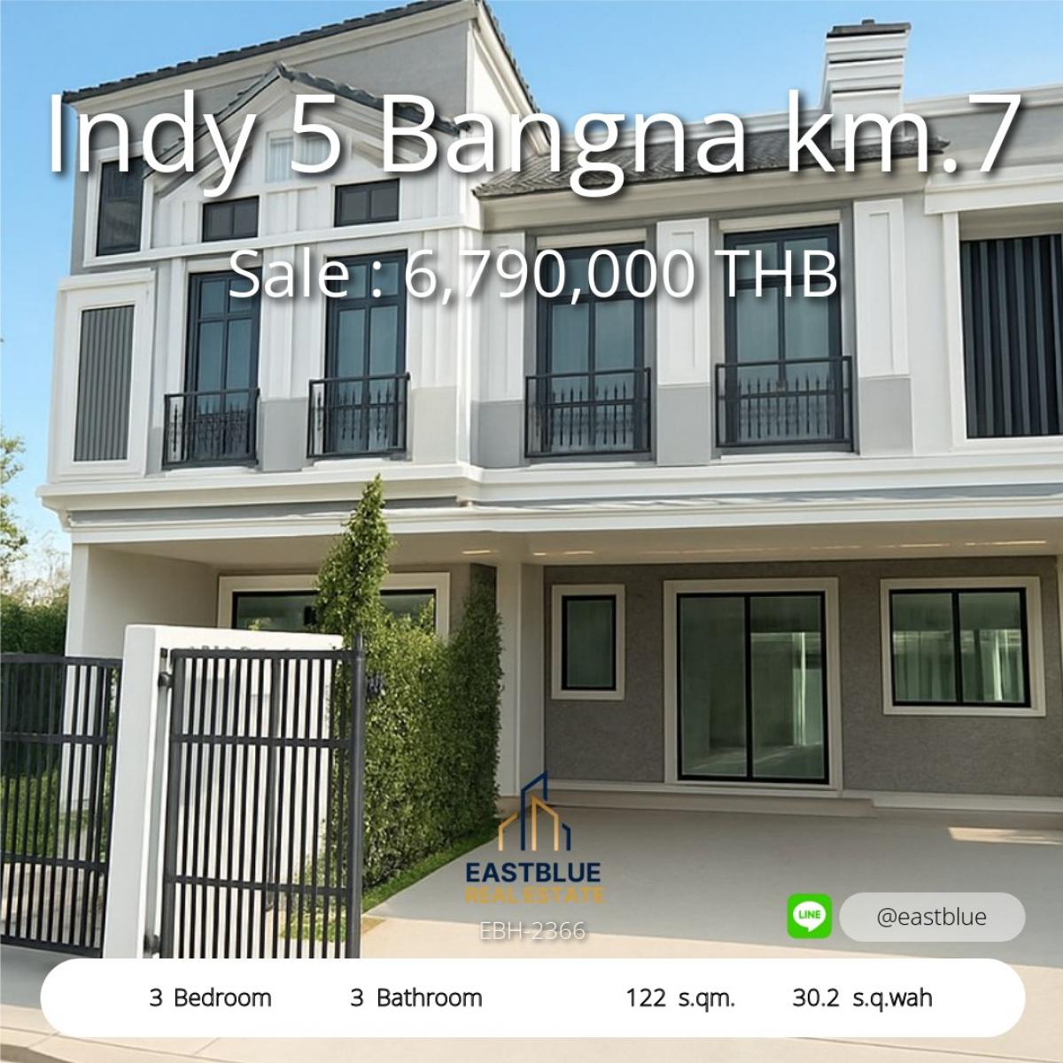 ขายทาวน์โฮมบางนา แบริ่ง ลาซาล : 28/02/2026, บ้านสวย Indy 5 บางนา กม.7 3 ห้องนอน พร้อมอยู่ ใกล้เมือง 
ลงทุนคุ้ม! เช่าราคา 54,000 บาท ขายเพียง 6.9 ล้านเท่านั้น