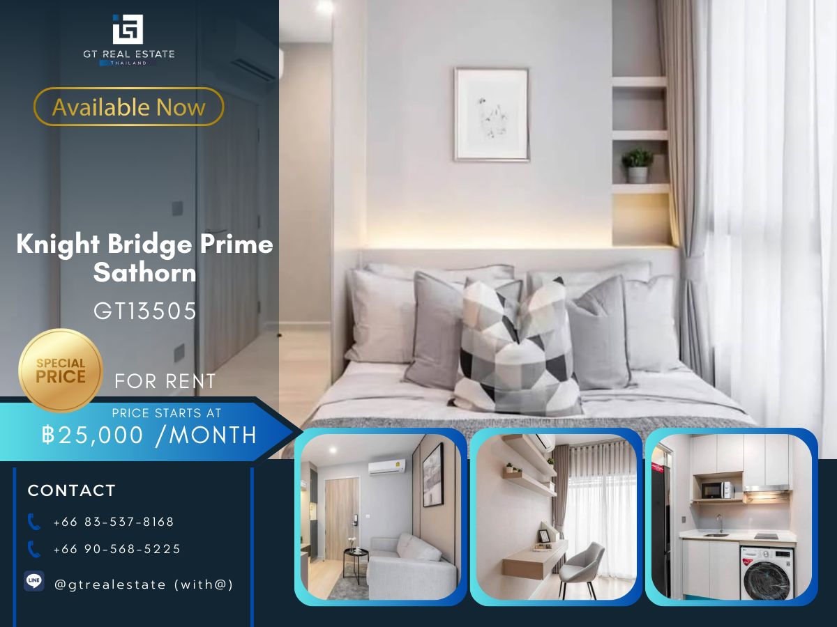 For RentCondoSathorn, Narathiwat : Knight Bridge Prime Sathorn Condo is convenient to travel near the BTS train. Ready to stay immediately 
 
