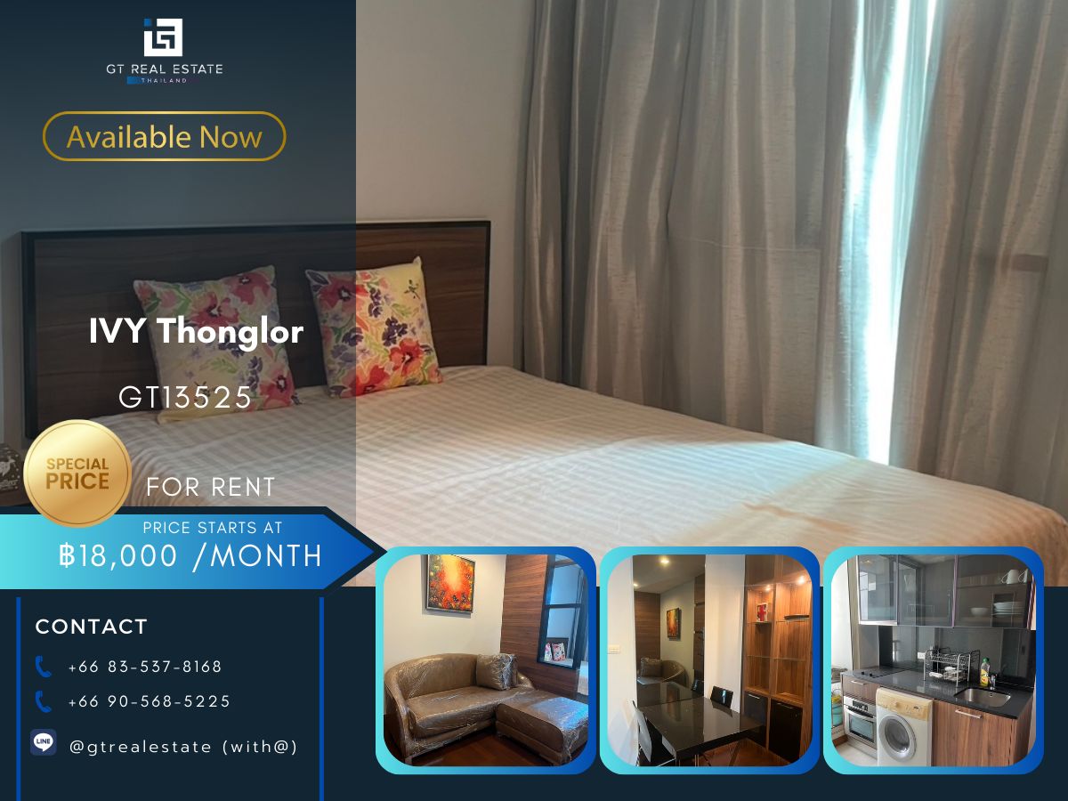 For RentCondoSukhumvit, Asoke, Thonglor : The IVY Thonglor condo is convenient to travel near the BTS train. Ready to stay immediately Urgent only a few rooms !!! 
 
