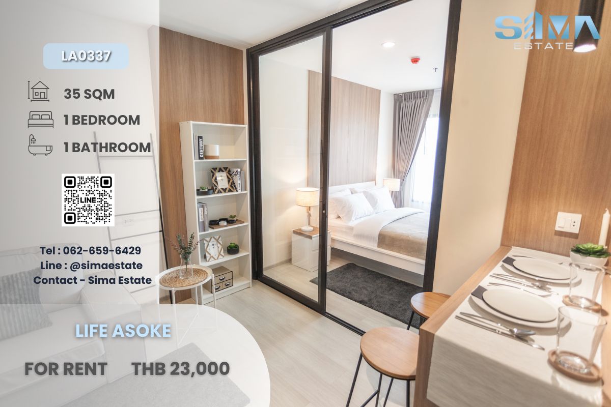 For RentCondoRama9, Petchburi, RCA : For rent ☁️Life Asoke☁️Beautiful room, well decorated, vacant, ready to move in☀️