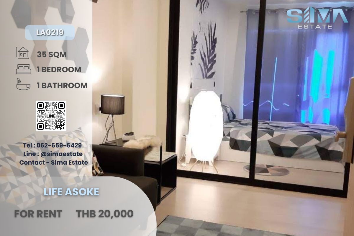 For RentCondoRama9, Petchburi, RCA : For rent ☁️Life Asoke☁️Beautiful room, well decorated, vacant, ready to move in☀️