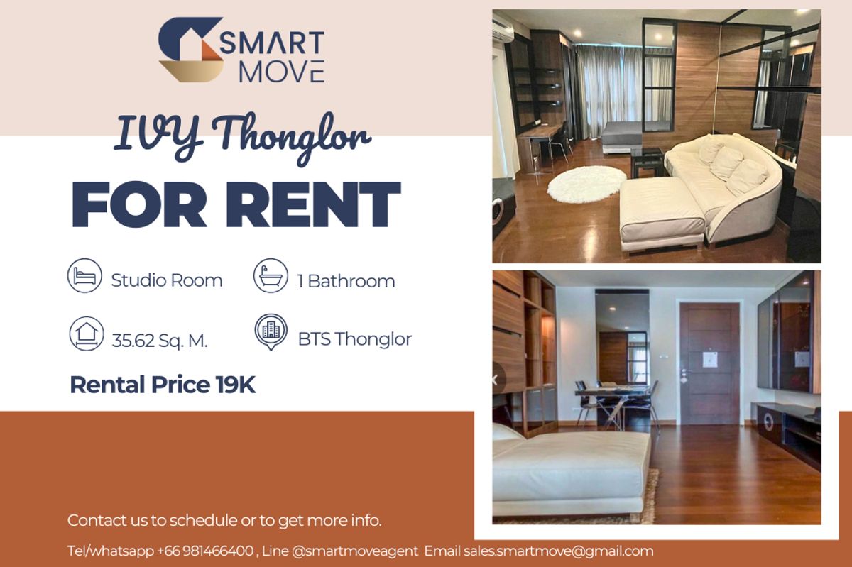 For RentCondoSukhumvit, Asoke, Thonglor : 🔥 For Rent !! 🔥 Code C20230104579..........Ivy Thonglor, Studio room, 1 bathroom, furnished, ready to move in  📣📣