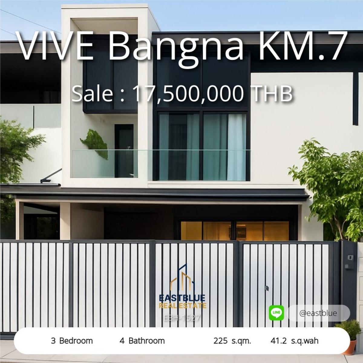 ขายทาวน์โฮมบางนา แบริ่ง ลาซาล : 12/02/2026, บ้านสวย 3 ห้องนอน 4 ห้องน้ำ พร้อมที่ดิน 41.2 ตร.วา ใจกลางบางนา 
VIVE Bangna KM.7 ราคา 17.5 ลบ. พร้อมเข้าอยู่ทันที!