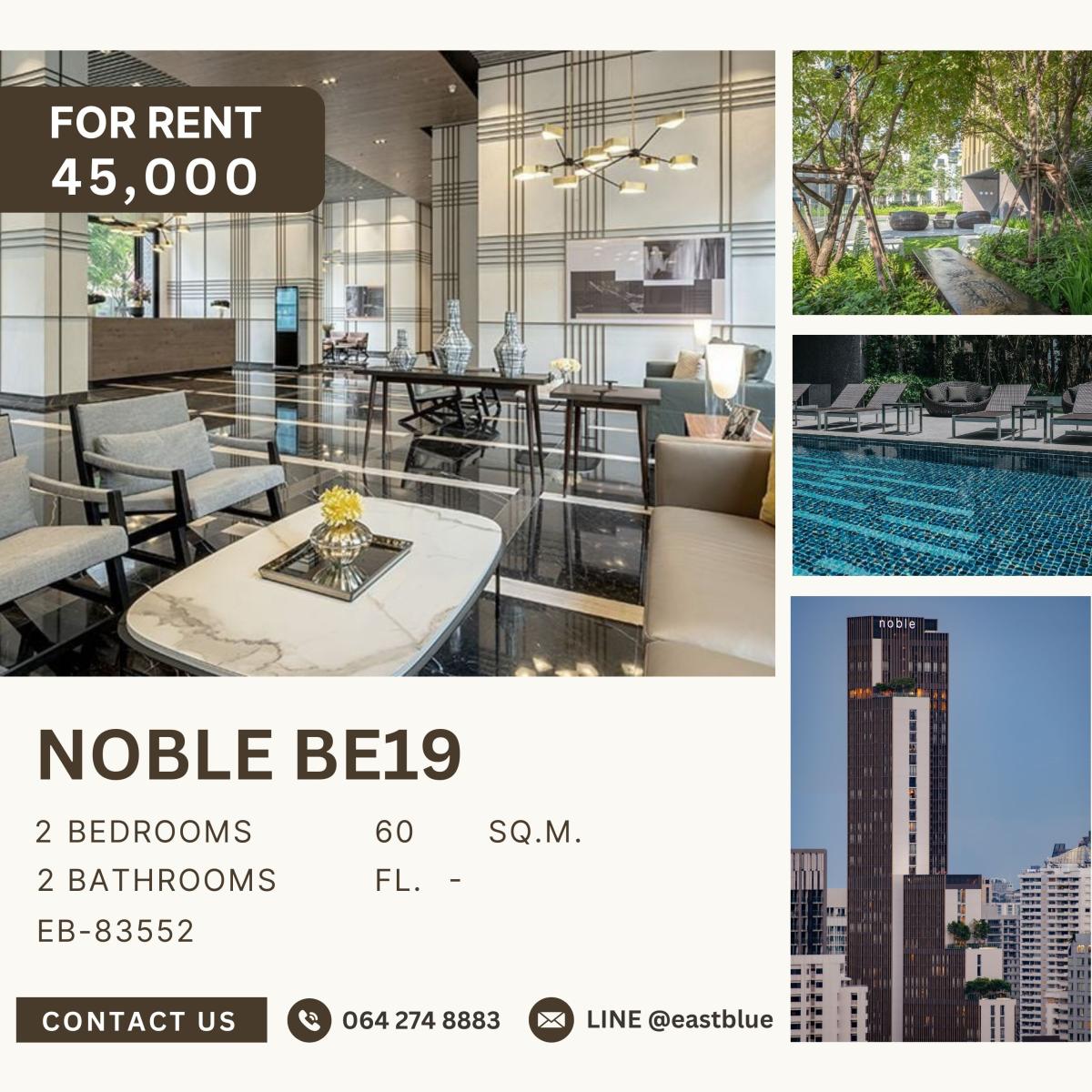 For RentCondoSukhumvit, Asoke, Thonglor : Noble BE19, 2 bed, 45000 per month