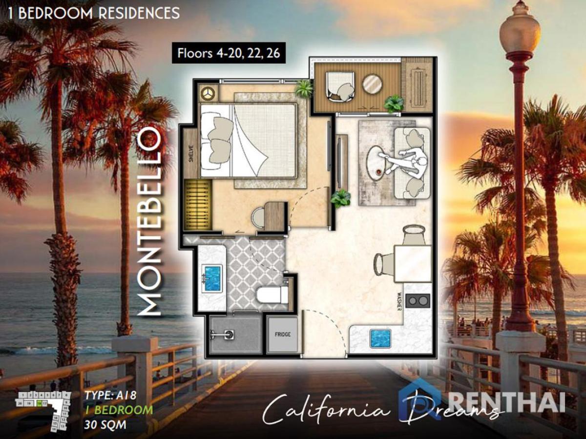 For SaleCondoPattaya, Bangsaen, Chonburi : For sale condo 1 bedroom at The Riviera Santa Monica