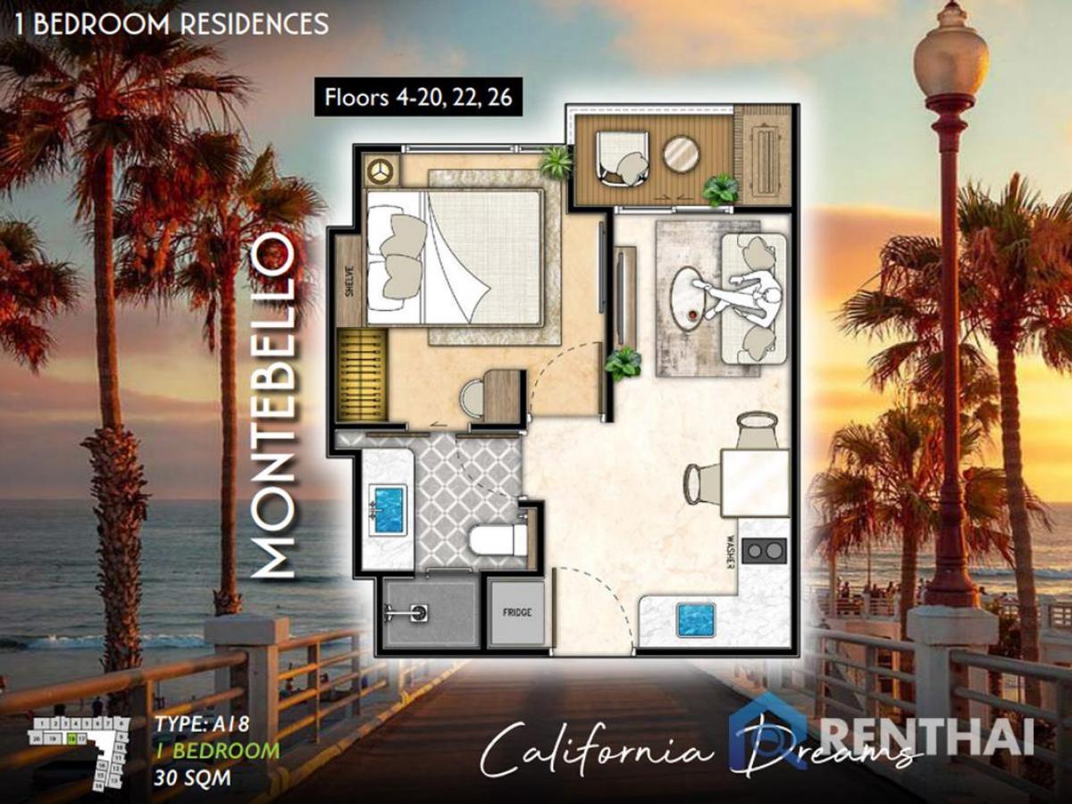 For SaleCondoPattaya, Bangsaen, Chonburi : For sale condo 1 bedroom at The Riviera Santa Monica