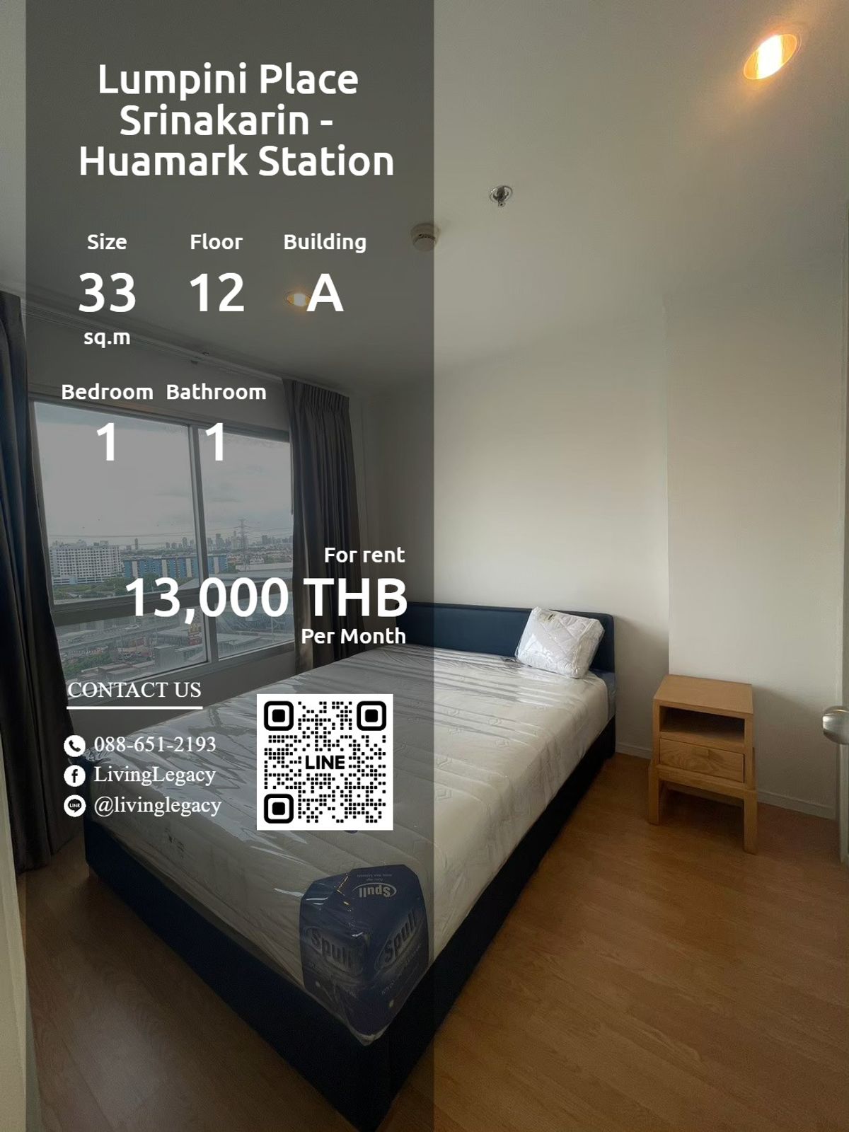 For RentCondoPattanakan, Srinakarin : LRSWXL75 Condo for Lumpini Place Srinakarin - Huamark Station 33 sq.m., 12th floor, Line ID: @livingLegacy