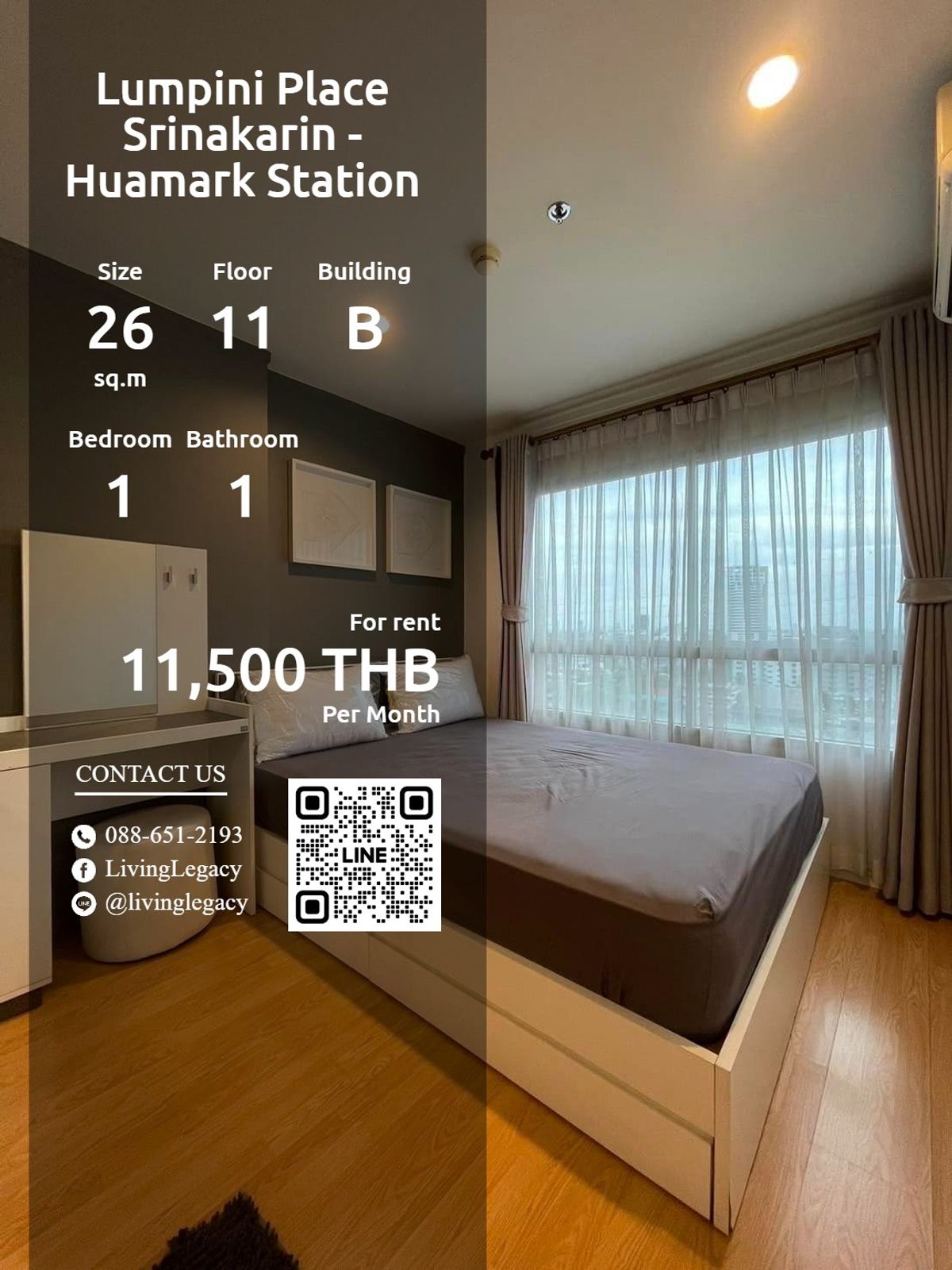 For RentCondoPattanakan, Srinakarin : LX12UMKZ Condo for Lumpini Place Srinakarin - Huamark Station 26 sq.m., 11th floor, Building B Line ID: @livingLegacy