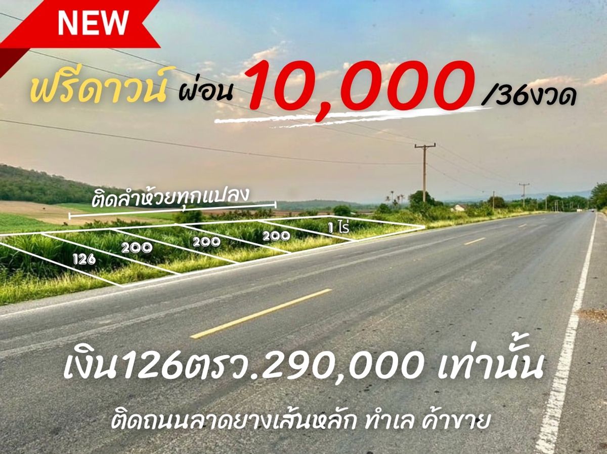ขายที่ดินสระบุรี : ที่ดิน ติดถนน ลาดยาง ขนาดเริ่มต้น 126 ตรว  290,000 บาท