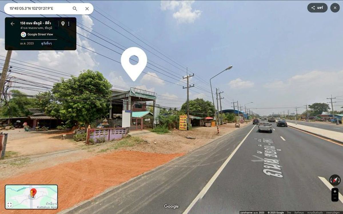 For RentLandChaiyaphum : Land for rent on the Chaiyaphum-Sikhio Road, opposite the MG car center with a house for an area of ​​107.8 square wah, Nong Na Saeng Subdistrict, Mueang Chaiyaphum District, Chaiyaphum Province.
