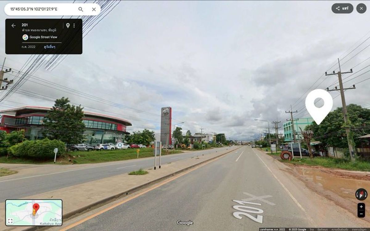 For RentLandChaiyaphum : Land for rent on the Chaiyaphum-Sikhio Road, opposite the MG car center with a house for an area of ​​107.8 square wah, Nong Na Saeng Subdistrict, Mueang Chaiyaphum District, Chaiyaphum Province.