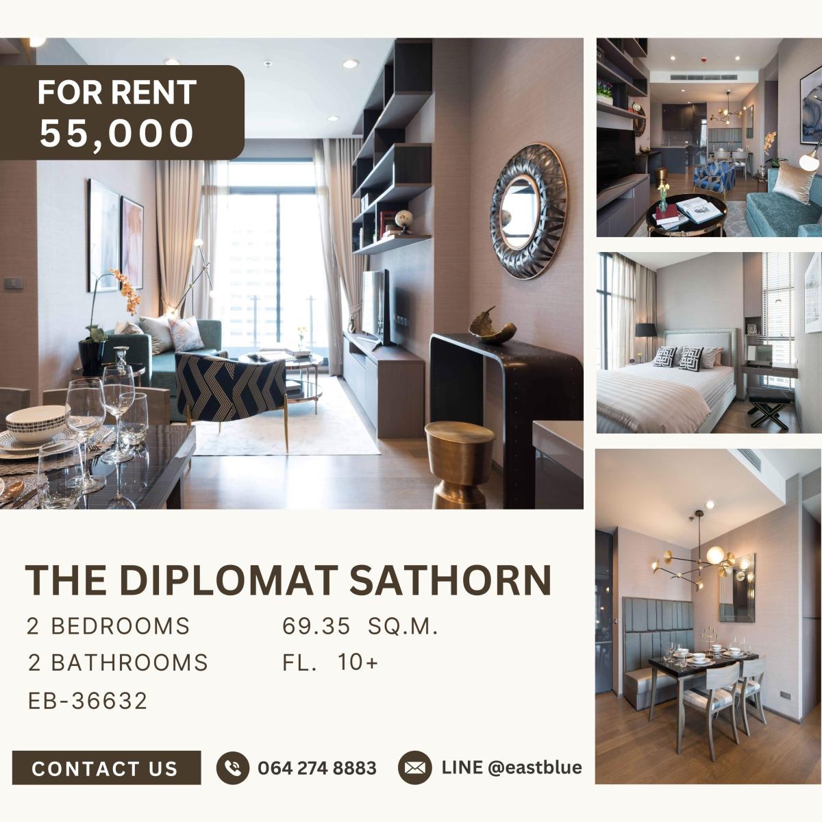 ให้เช่าคอนโดสาทร นราธิวาส : The Diplomat Sathorn, 2 bed, 55000 per month