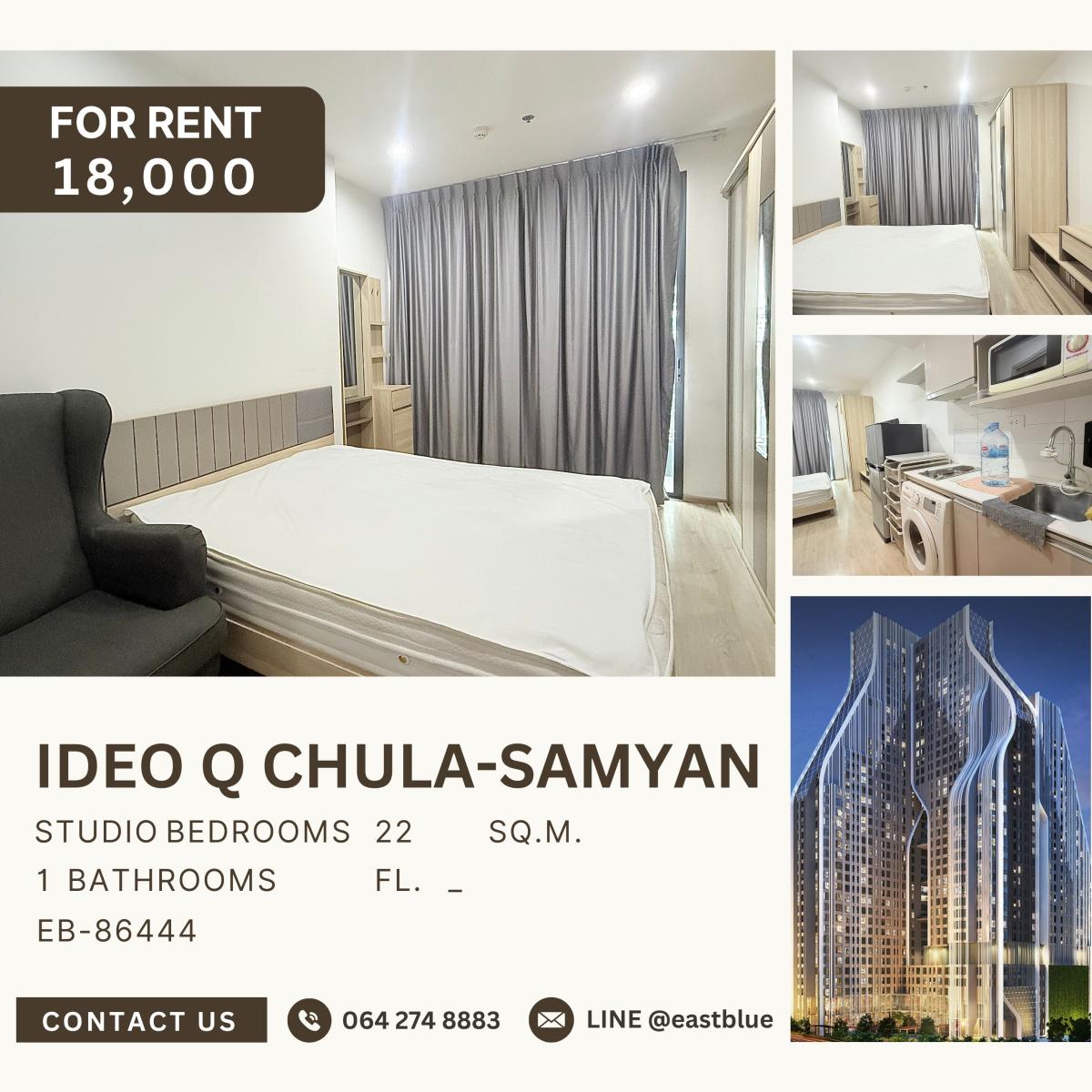 For RentCondoSiam Paragon ,Chulalongkorn,Samyan : IDEO Q Chula-Samyan, Studio bed, 18000 per month