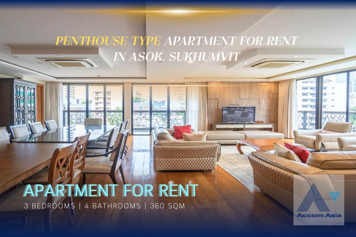 For RentSukhumvit, Asoke, Thonglor : 🔼 AccomA 🔽 Penthouse, Pet friendly 3 Bedrooms Apartment for Rent in Sukhumvit, Bangkok near BTS Asok - MRT Sukhumvit at Harmony living (AA31298)
