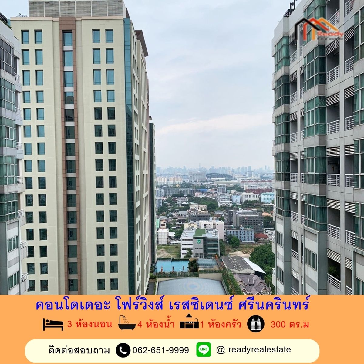 For RentCondoPattanakan, Srinakarin : Luxurious condo for rent, Penthouse Duplex 2 stores, The Four Wing Residence Srinakarin, 3 bedrooms, 26th floor, city view