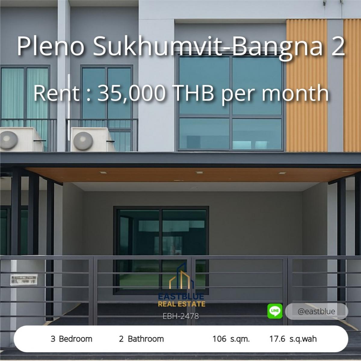 ให้เช่าทาวน์โฮมบางนา แบริ่ง ลาซาล : บ้านเดี่ยว 3 ห้องนอน ใกล้สุขุมวิท-บางนา เริ่มต้นชีวิตใหม่ที่ Pleno 
เช่าเพียง 35,000 บาท/เดือน พื้นที่กว้างกว่า 100 ตรม. พร้อมสวนส่วนตัว