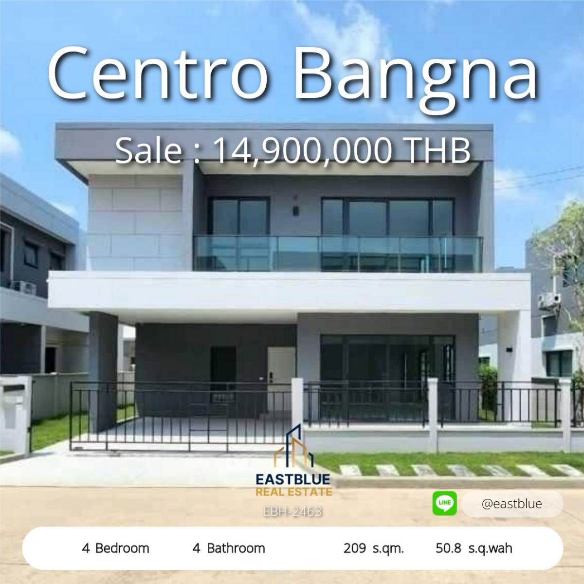 For SaleHouseBangna, Bearing, Lasalle : Luxury condo in the heart of Bangna, Centro Bangna, 4 bedrooms, 4 bathrooms, usable area 209 sq m., area 50.8 sq m. For rent 120,000 baht/month, selling for 14,900,000 baht.Luxury Condo in Bangna Centro Bangna 4 Bed 4 Bath 209 sqm, 50.8 sq.wah Rent 120,0