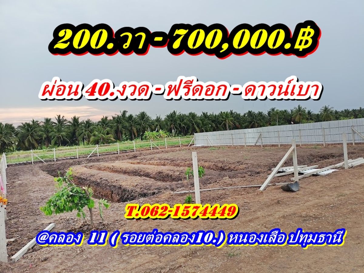 ขายที่ดินปทุมธานี รังสิต ธรรมศาสตร์ : มีงบน้อยก็ผ่อนได้ผ่อนที่ฟรีดอกดาวน์เบาที่คลอง11  ที่ดินเงินผ่อน ไม่มีดอกเบี้ย T.062-1574449 