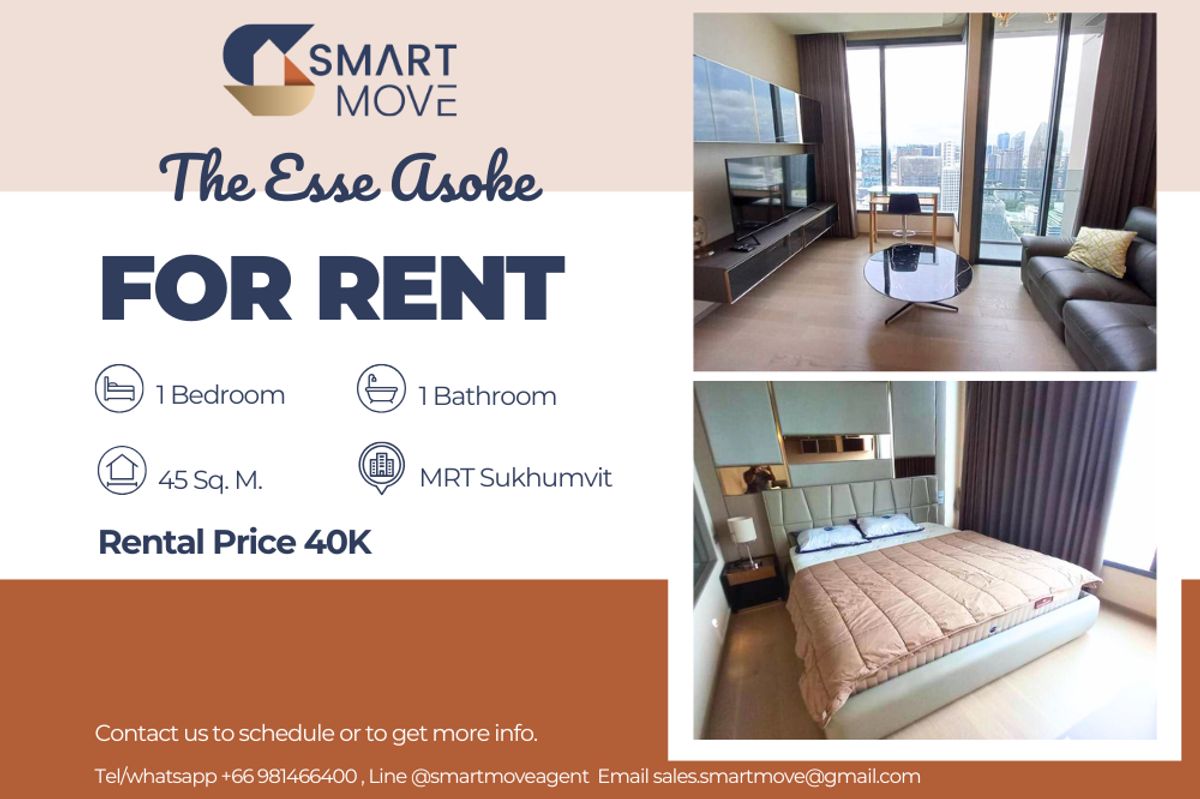 For RentCondoSukhumvit, Asoke, Thonglor : 🔥 For Rent !! luxury condo !!🔥Code C20221210697..........The Esse Asoke, 1 bedroom, 1 bathroom, high floor 39++, furnished, ready to move in 📣📣