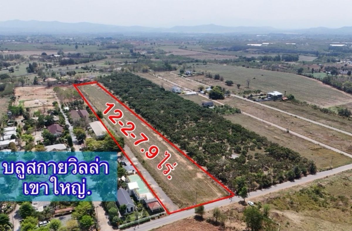 ขายที่ดินปากช่อง เขาใหญ่ : ขายที่ดินปากช่อง - ขนงพระ ⛰️ วิวภูเขาสวย 12-2-7.9 ไร่ (5,007.9 ตร.ว.)🔥 เพียง 5,000 บ./ตร.ว. ติดบลูสกายวิลล่า ใกล้มอเตอร์เวย์ M6 อ.ปากช่อง จ.นครราชสีมา
