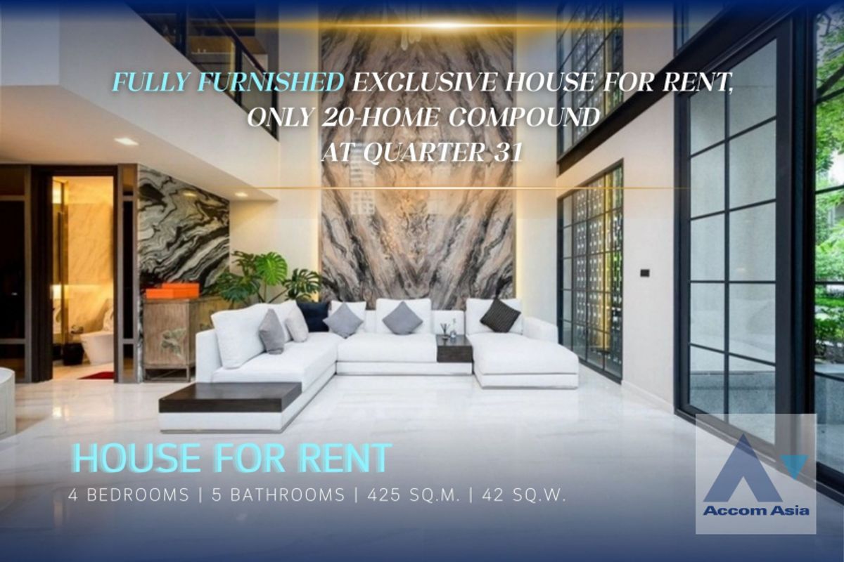 ทาวน์โฮมสุขุมวิท อโศก ทองหล่อ : 🔼AccomA🔽 Garden, Corner Unit, Pet friendly Fully furnished Exclusive house for rent, Only 20-Home Compound at Quarter 31 (AA24922)