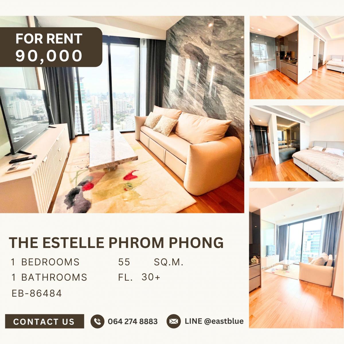 ให้เช่าคอนโดสุขุมวิท อโศก ทองหล่อ : The Estelle Phrom Phong, 1 bed, 90000 per month