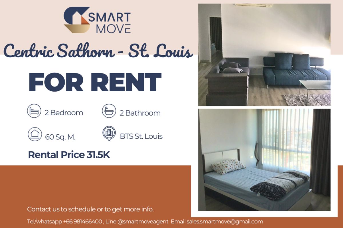 ให้เช่าคอนโดสาทร นราธิวาส : 🔥 สำหรับเช่า !!🔥 Code C20221200250..........Centric Sathorn - St.Louis, 2 ห้องนอน, 2 ห้องน้ำ, ห้องทิศใต้, ชั้นสูง 15++, แต่งครบ, พร้อมเข้าอยู่ 📣📣