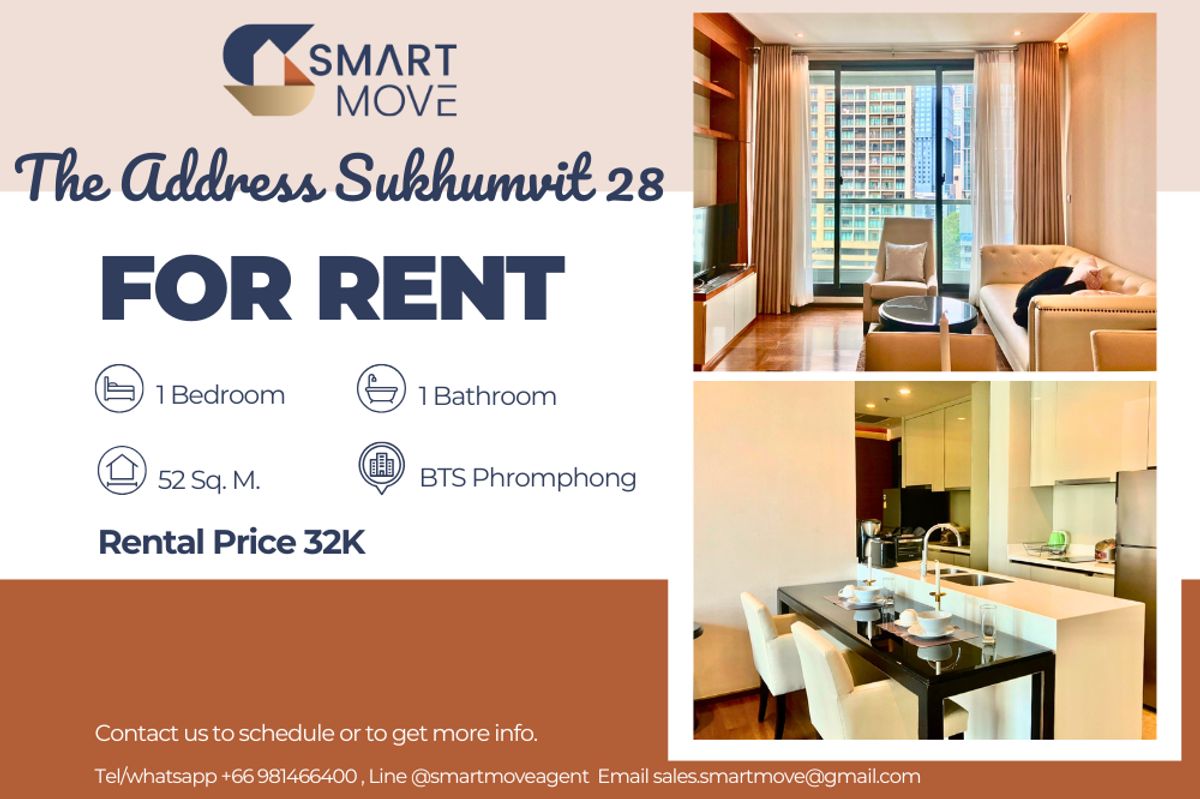 ให้เช่าคอนโดสุขุมวิท อโศก ทองหล่อ : 🔥 สำหรับเช่า !! 🔥 Code C20230206678..........The Address Sukhumvit 28, 1 ห้องนอน, 1 ห้องน้ำ, ชั้นสูง 11++, แต่งครบ, พร้อมเข้าอยู่ 📣📣