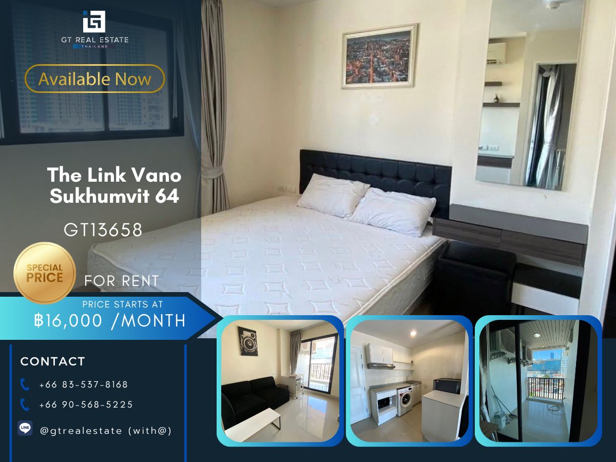ให้เช่าคอนโดอ่อนนุช อุดมสุข : คอนโด The Link Vano Sukhumvit 64 เดินทางสะดวก ใกล้รถไฟฟ้าบีทีเอส มีรถรับส่ง เฟอร์นิเจอร์ครบ พร้อมอยู่!!