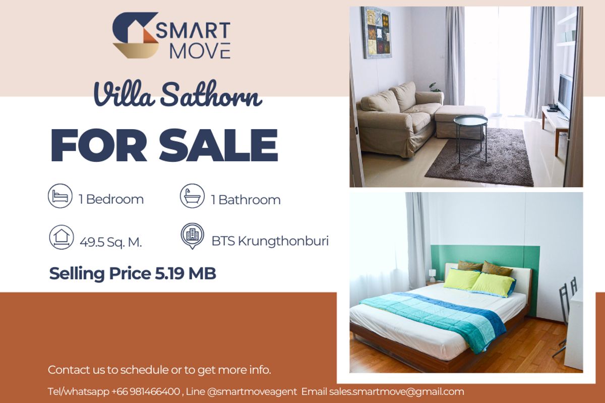 For SaleCondoWongwianyai, Charoennakor : 🔥 Sale with tenant !! Rare item !! 🔥 Code C20221204241..........Villa Sathorn, 1 bedroom, 1 bathroom, high floor 32++, North Facing, furnished, Special Deal!!📣📣