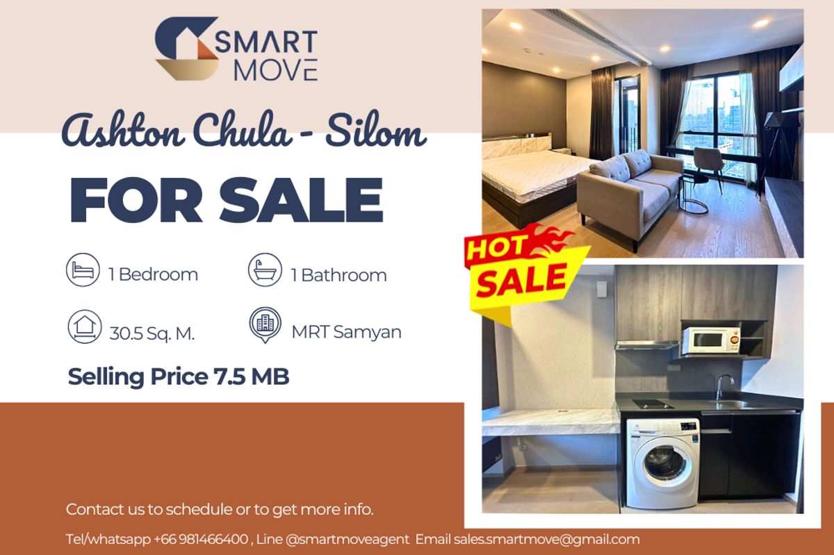 For SaleCondoSiam Paragon ,Chulalongkorn,Samyan : 🔥 For Sale !!🔥 Code C20230800329..........Ashton Chula - Silom, 1 bedroom, 1 bathroom, high floor 30++, furnished, Special Deal!!📣📣