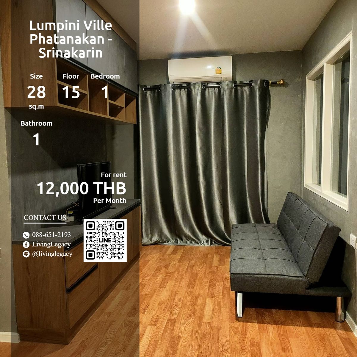 ให้เช่าคอนโดพัฒนาการ ศรีนครินทร์ : LUM4MA19 ให้เช่าคอนโด Lumpini Ville Phatanakan - Srinakarin 28 ตร.ม. ชั้น 15 line id : @livinglegacy