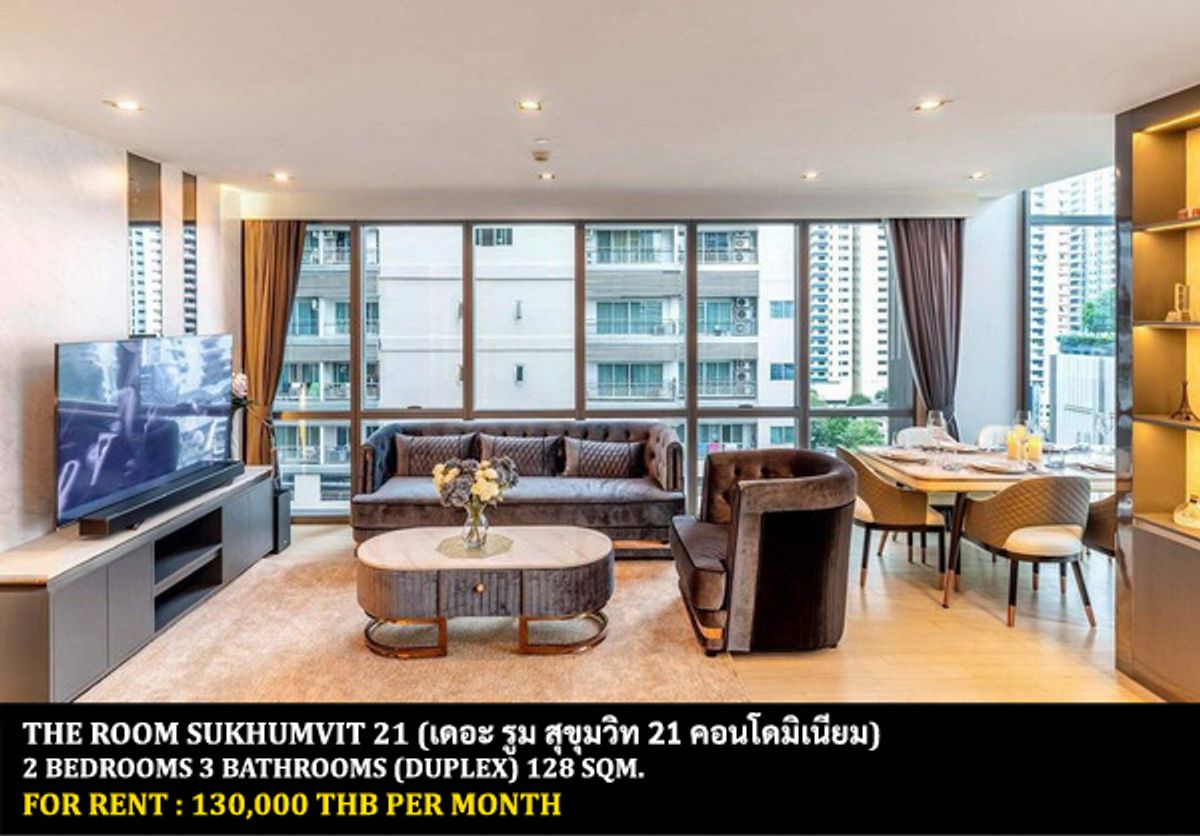 For RentCondoSukhumvit, Asoke, Thonglor : FOR RENT THE ROOM SUKHUMVIT 21 / 2 bedrooms 3 Bathrooms / 128 Sqm. Duplex **130,000** LUXURIOUS CONDO CLOSE TO BTS ASOKE