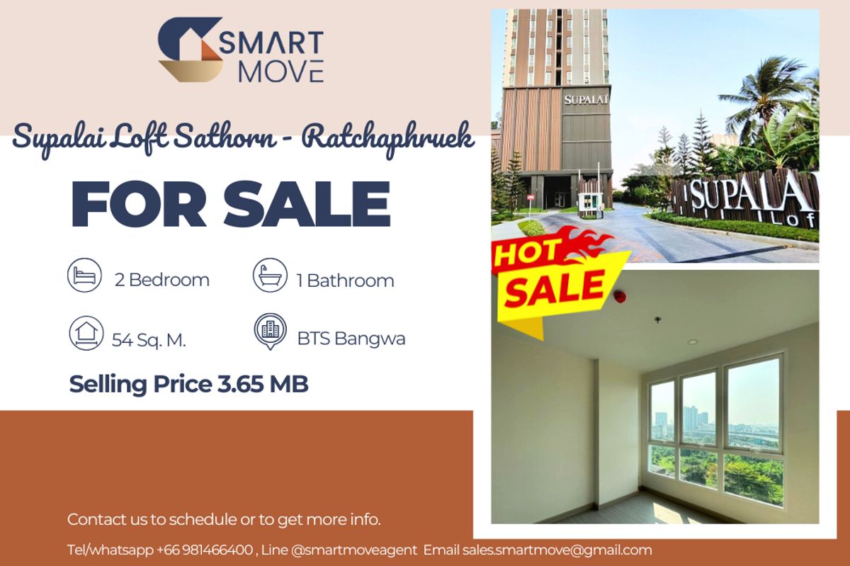 ขายคอนโดท่าพระ ตลาดพลู วุฒากาศ : 🔥 สำหรับขาย !! 🔥 Code C20240201766..........Supalai Loft Sathorn - Ratchaphruek, 2 ห้องนอน, 1 ห้องน้ำ, ชั้นสูง 20++, ตกแต่งบางส่วน, ราคาพิเศษ!!📣📣