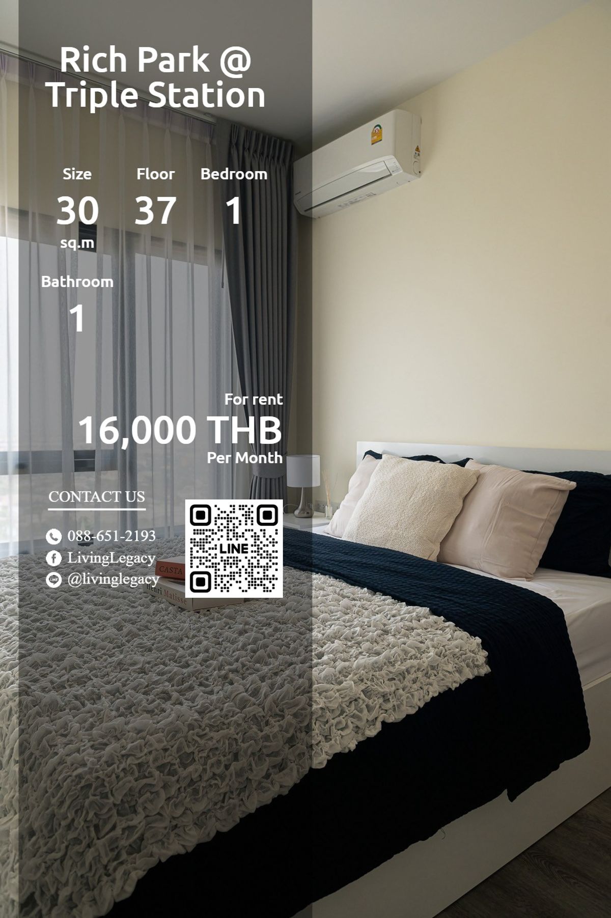 For RentCondoPattanakan, Srinakarin : SVA2SK Condo for Rich Park @ Triple Station 30 sq.m., Floor 37 Line ID: @LivingLegacy