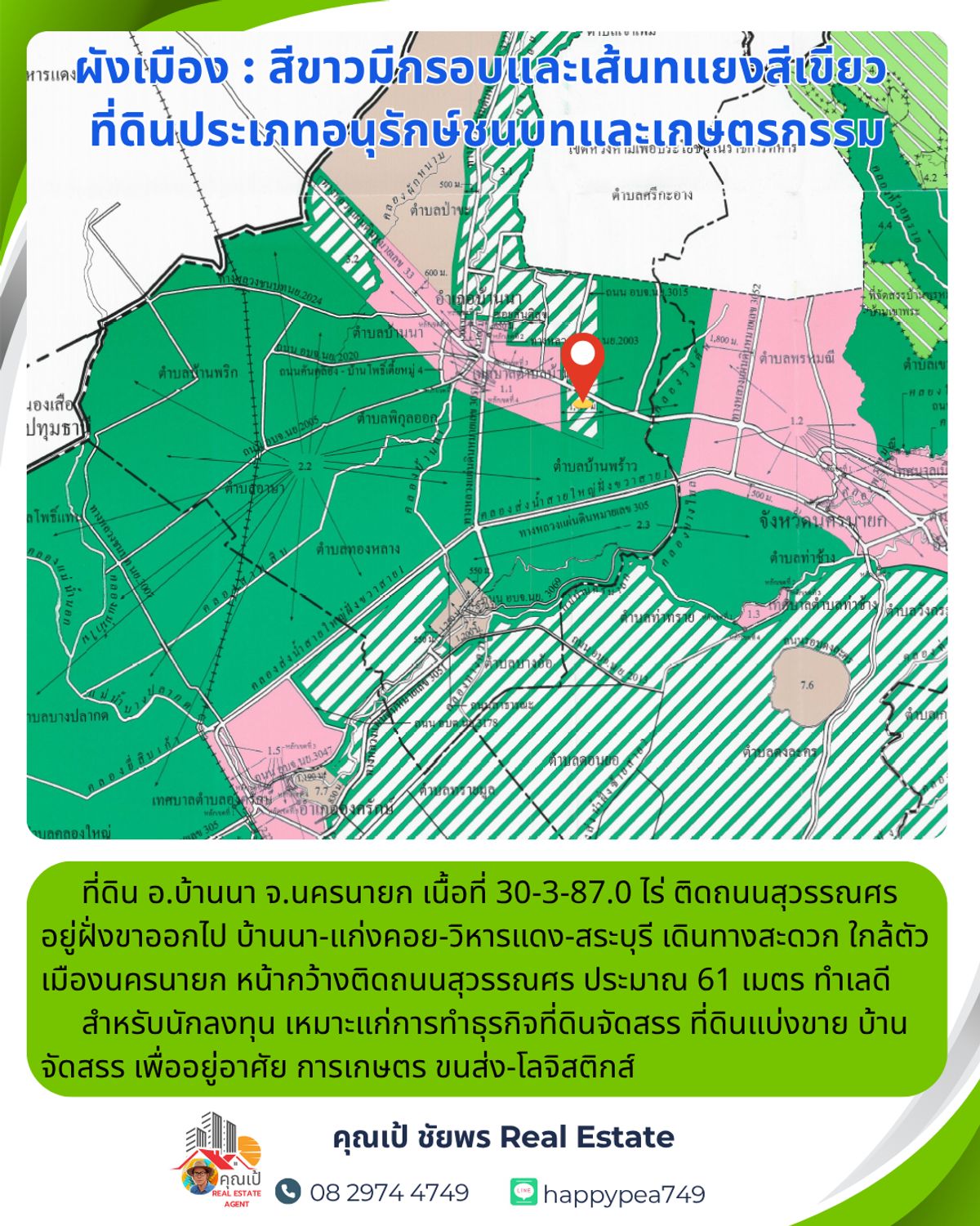 ขายที่ดินนครนายก : 💰 ที่ดินเปล่าติดถนนสุวรรณศร (33) อ.บ้านนา จ.นครนายก เนื้อที่ 30-3-87.0 ไร่  เหมาะสำหรับนักลงทุนทำธุรกิจ ที่ดินจัดสรรเพื่ออยู่อาศัย-การเกษตร ขนส่ง-โลจิสติกส์ มีอนาคตแน่นอน