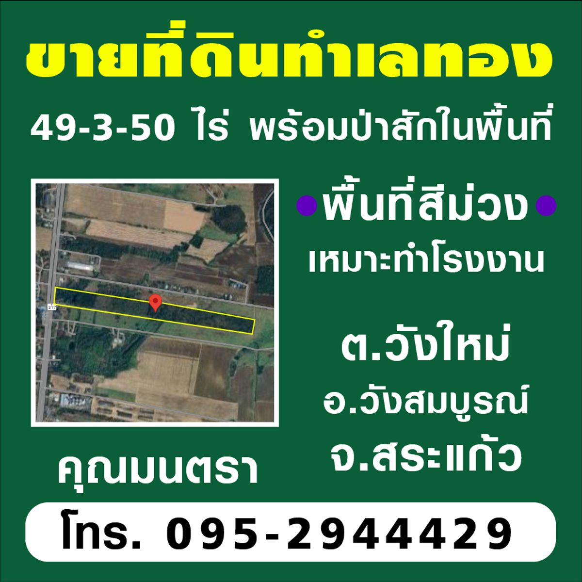 ขายที่ดินสระแก้ว : ขายที่ดิน 49-3-50 ไร่ มีป่าสัก ต.วังใหม่ อ.วังสมบูรณ์ จ.สระแก้ว